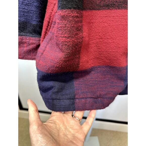 MARINE LAYER Women's Riley Plaid Flannel Overshirt Red/Blue Size Extra Large - Picture 7 of 11